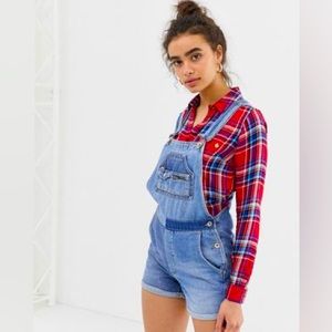 Superdry NWOT Denim Shortall Dungarees Two-tone Duet Blue Size US 4